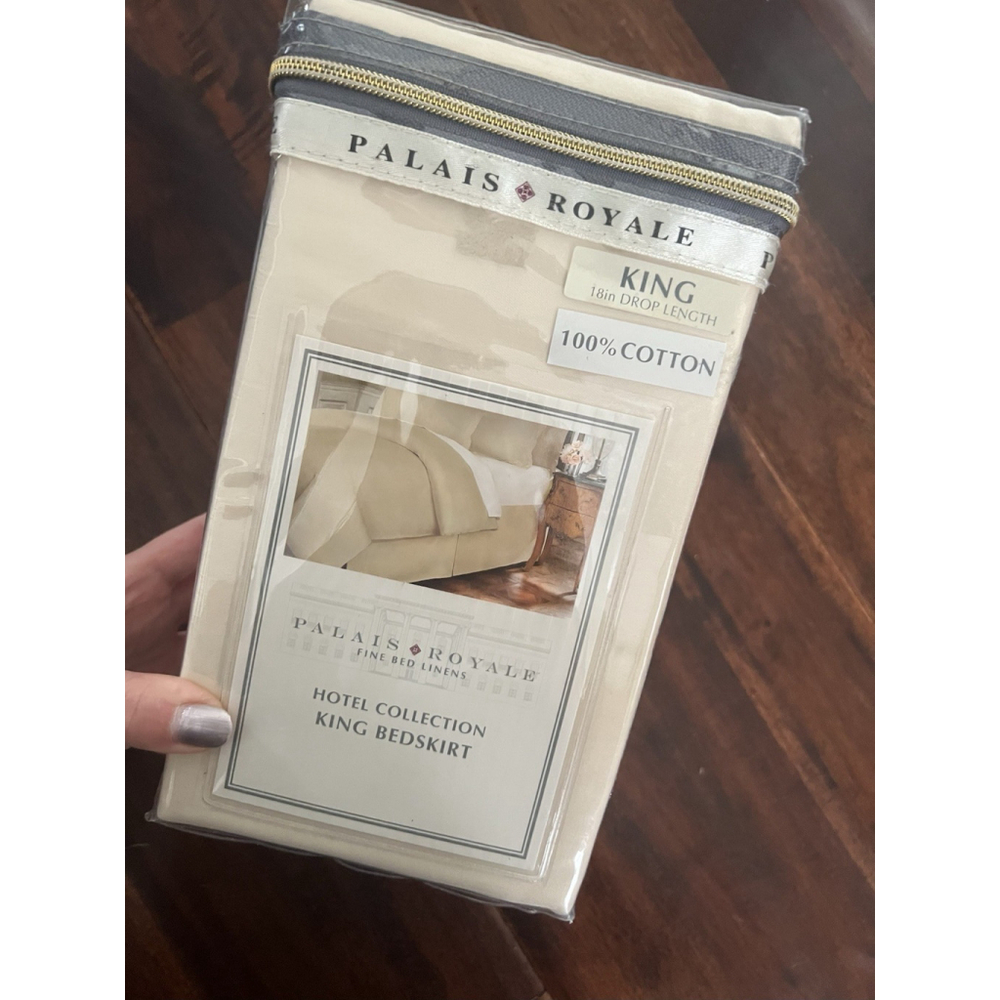 Palais Royale Hotel Collection Full Bed Skirt Beige Ivory Cotton 18" Drop 400TC